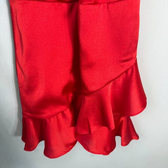 Showpo Cloud Cover Faux Wrap Ruffle Mini Dress Womens 2 Red Cocktail Party Girly - Picture 8 of 14